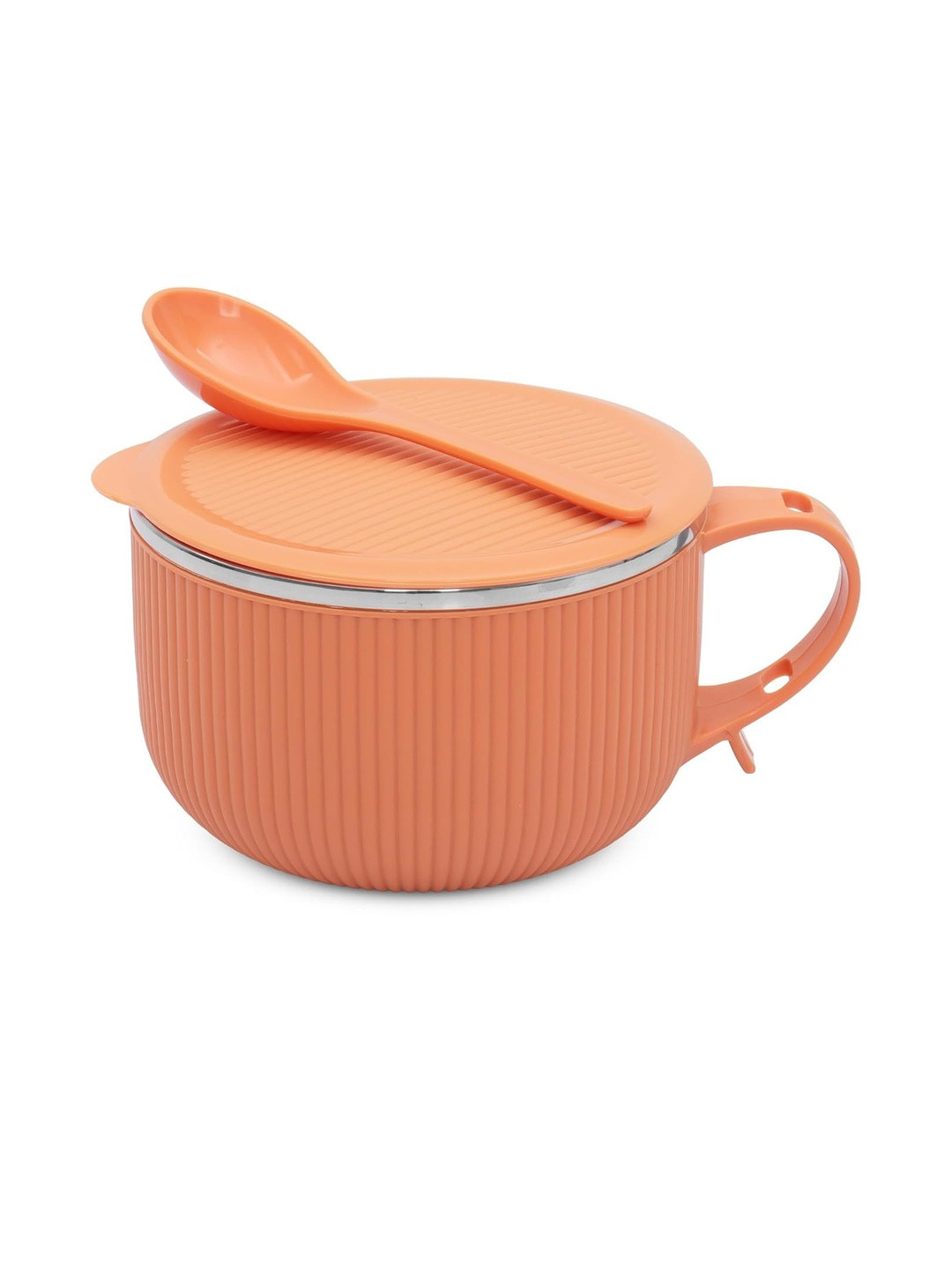 JAYPEE PLUS Orange Stainless Steel Textured Matte Bowl Set With Lid & Spoon
