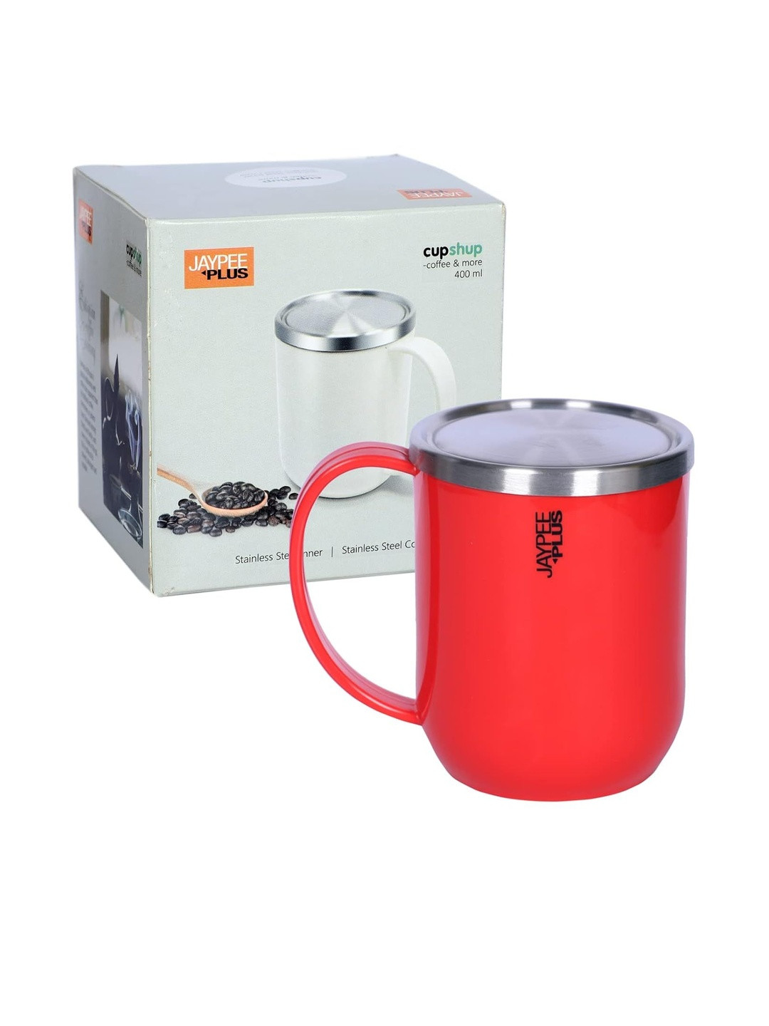 JAYPEE PLUS Red & Silver-Toned Textured Stainless Steel Glossy Mug