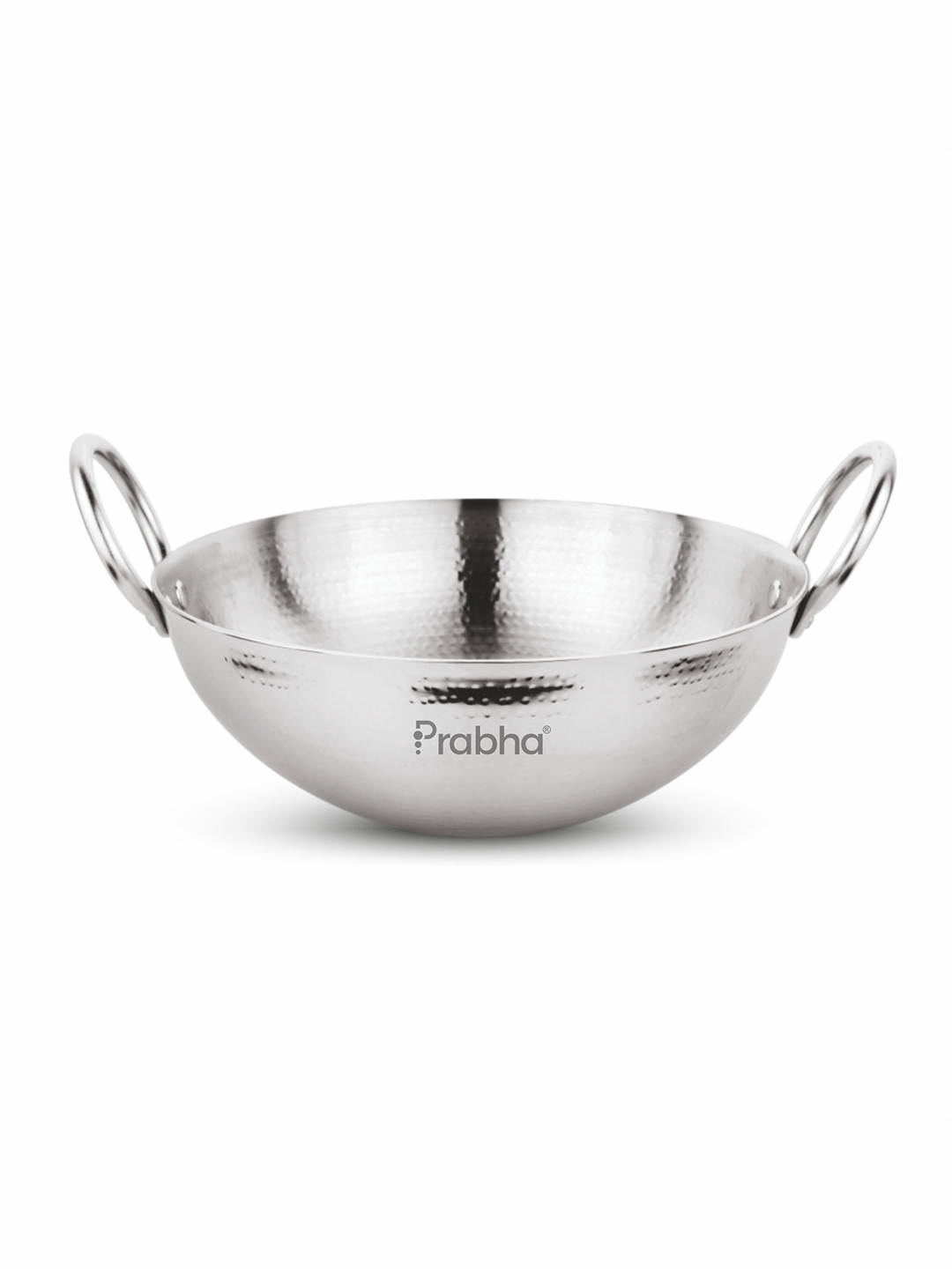 Prabha Stainless Steel Round Bottom Heavy Gauge Hammered Kadhai 3.2L