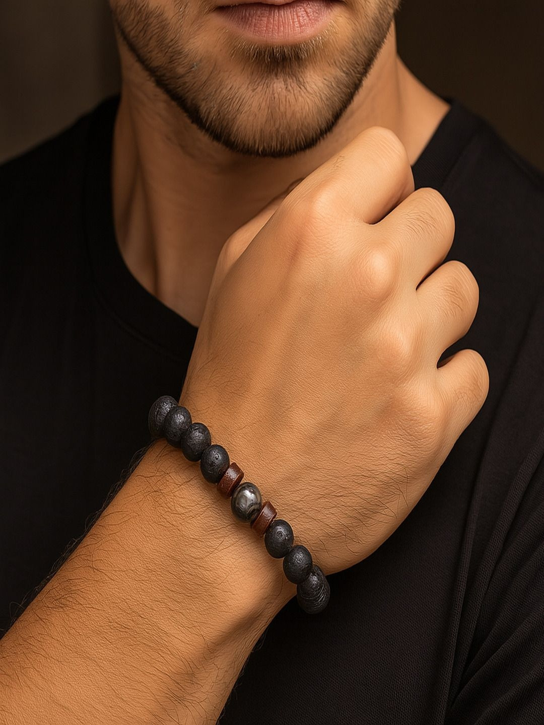 Jewelgenics Men Lava Stone Beaded Bracelet