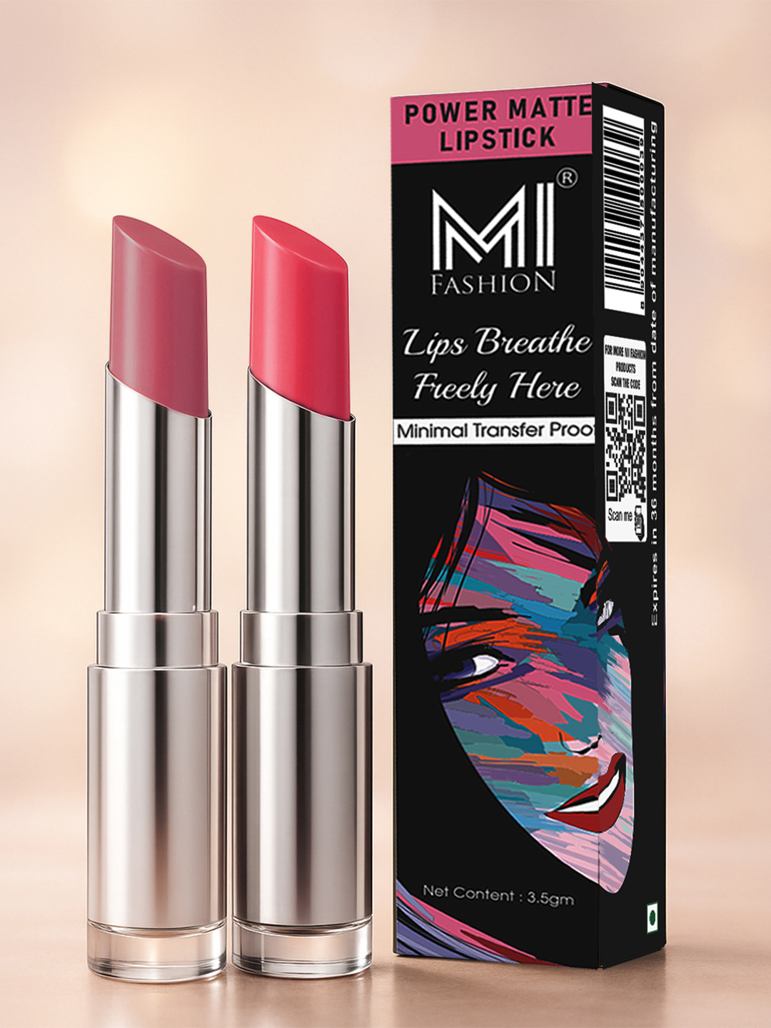 Mi Fashion Pack of 2 Smudge Proof Super Matte Lipstick 3.5 g Deep Rose-Nude Tude