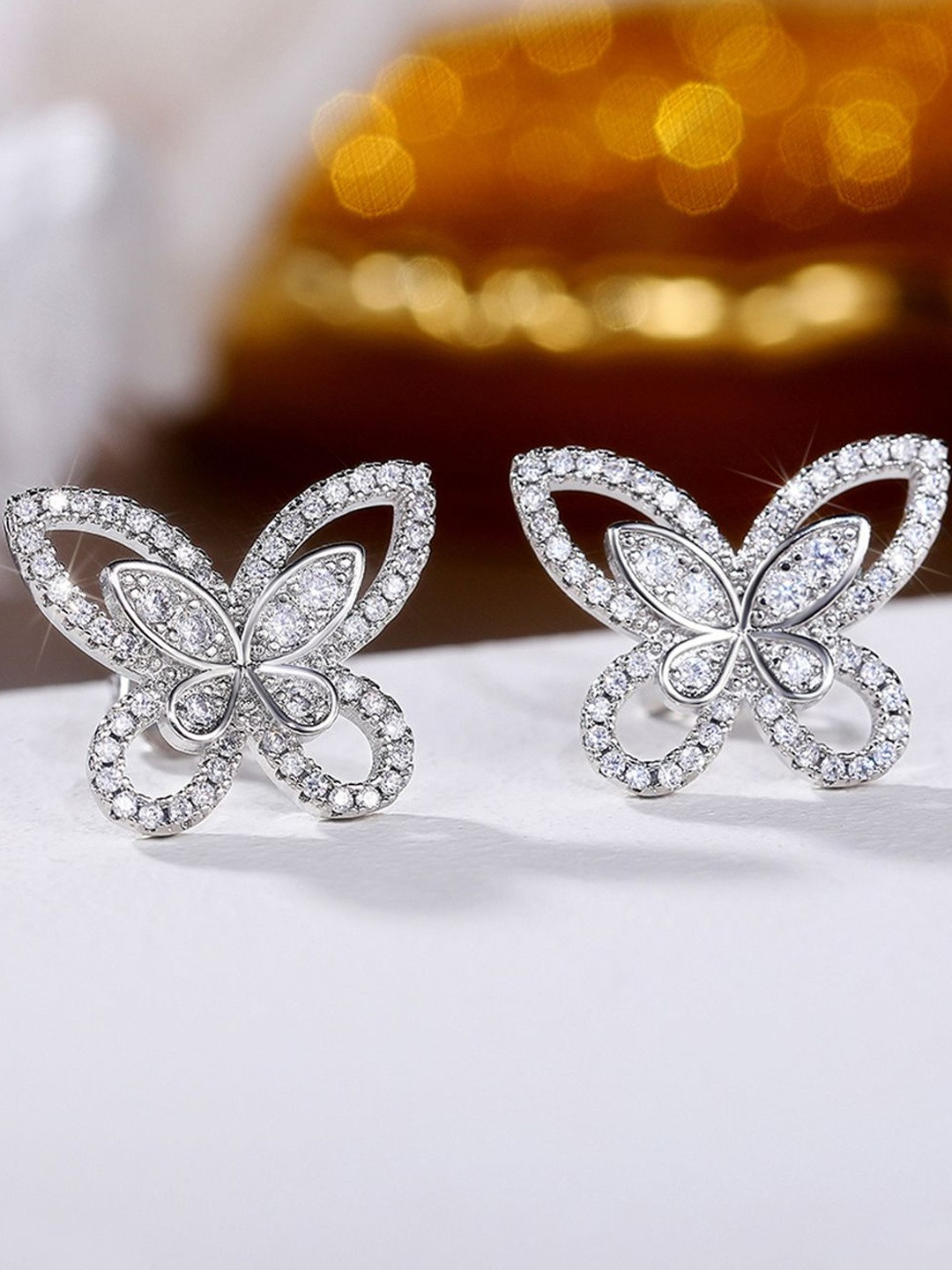 Jewels Galaxy Women Silver Plated Butterfly Shaped Korean Earrings
