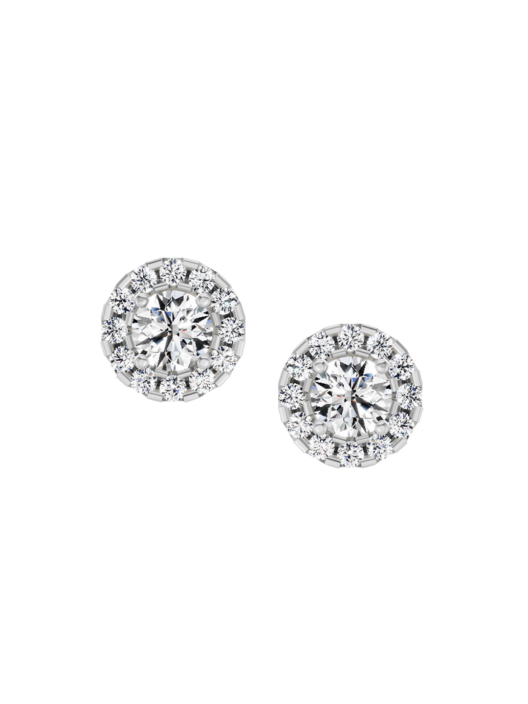 Sparkles 14Kt White Gold Round Halo Lab Grown Diamond Stud Earrings -1.08g