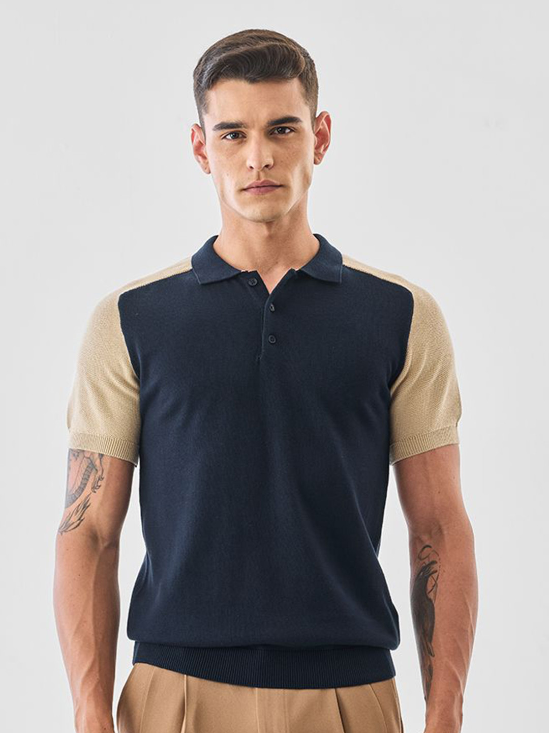 Snitch Men Navy Colour-block T-Shirt