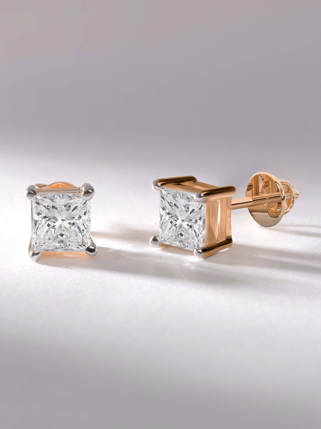 Sparkles 14Kt Gold Princess Solitaire Earrings With 0.75 Carat Lab Grown Diamond- 1.39 g