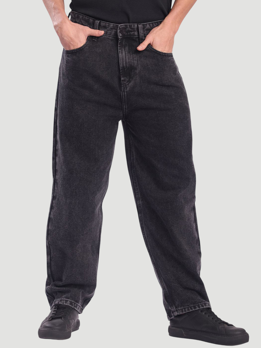 Bene Kleed Men Black Baggy Mid-Rise Light Fade Cotton Jeans