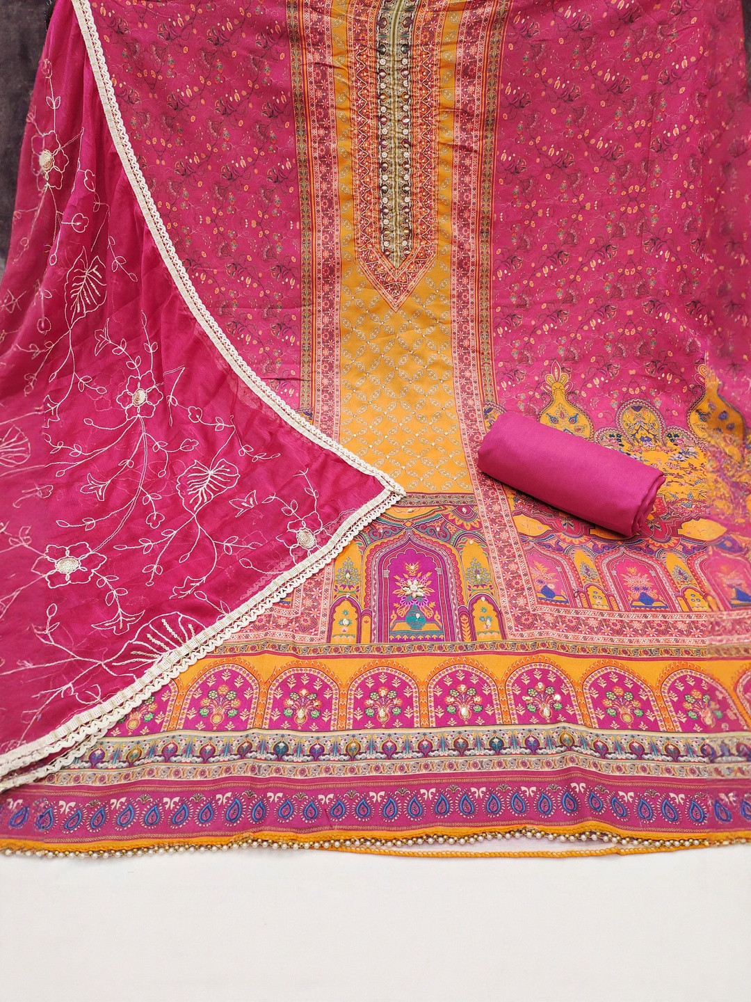 KALINI Multi Jaam Cotton Embroidery Dress Material With Dupatta