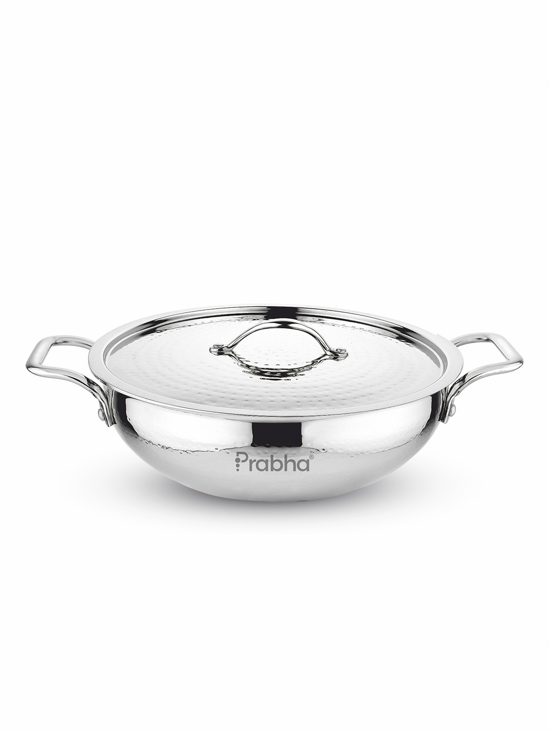 Prabha Magnum Hammered Stainless Steel Heavy Bottom Kadai with Lid -6 L