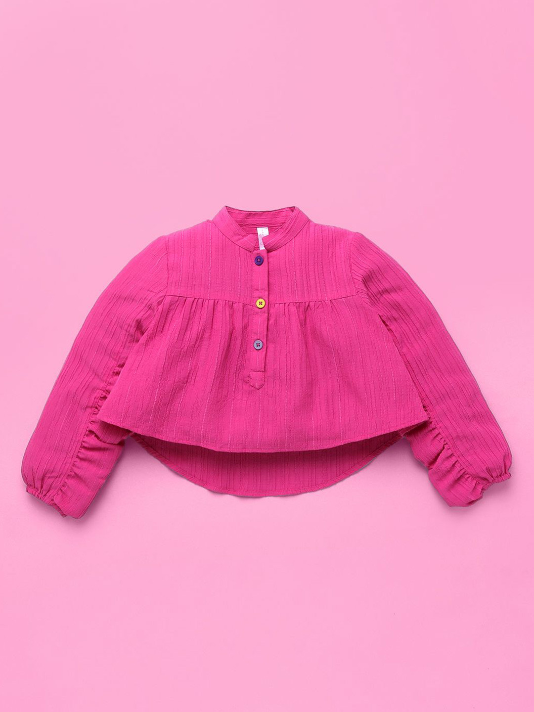 Naughty Ninos Girls Mandarin Collar Bishop Sleeves Crop High-low Gathered or Pleated Tops