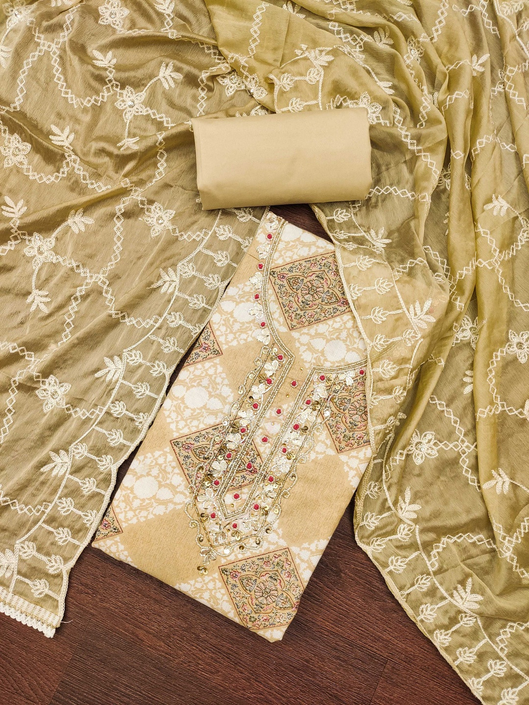 KALINI Women Set of 3 Pieces Cotton Unstitched Dress Material