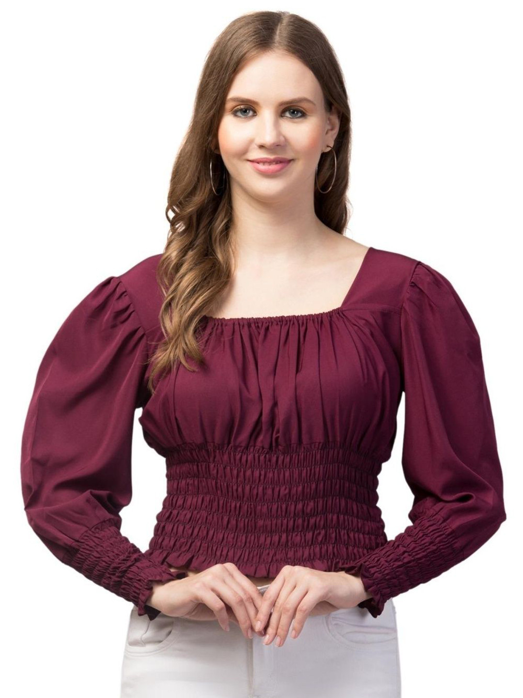 soni clothings Women Puff Sleeve Smocked Fitted Crop Top