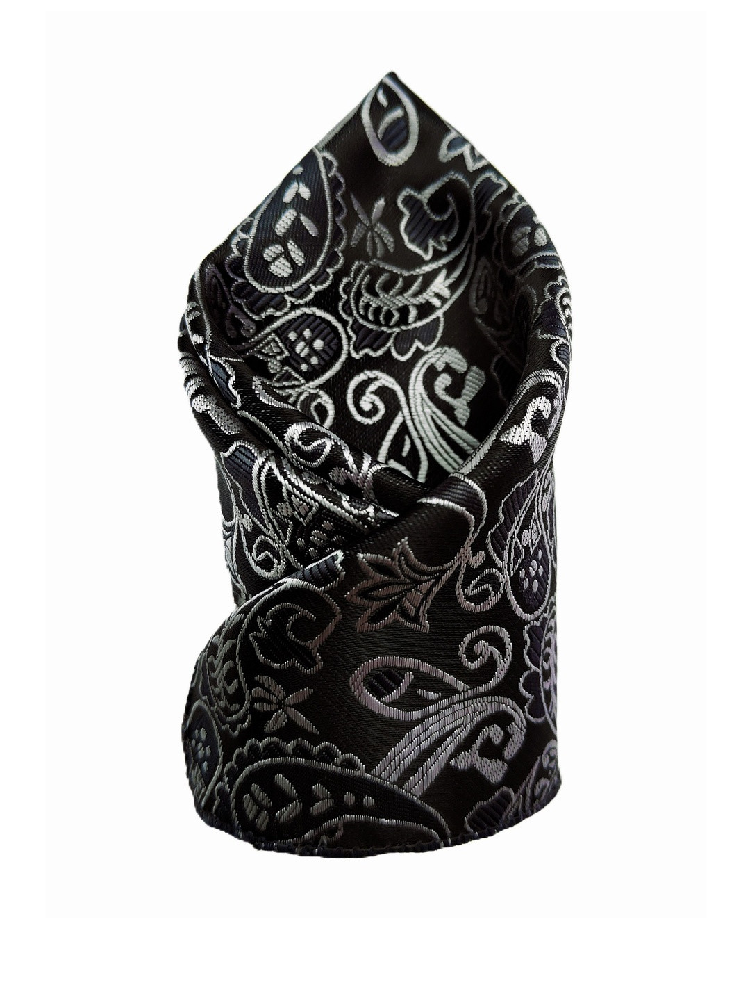 VOICI Men Black Paisley Printed Satin Pocket Squares