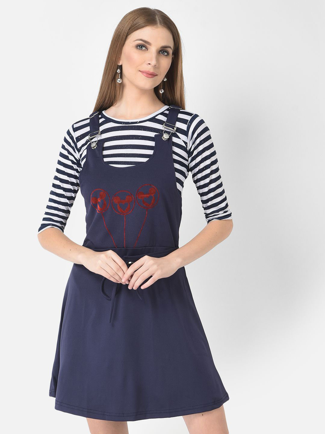 FNOCKS Printed Dungarees With Striped T-shirt