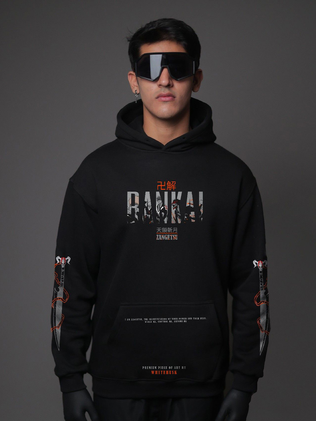 WHITE HUSK Bankai Bleach Anime Printed Cotton Oversized Hoodie