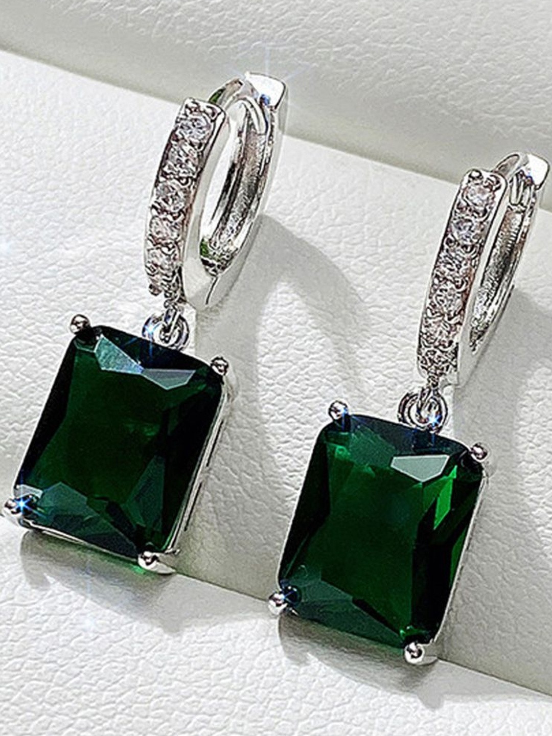 Jewels Galaxy Geometric American Diamond Ice Cut Drop Earrings