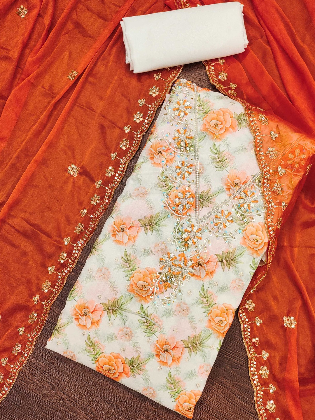 KALINI Multi Modal Cotton Butti Handwork Dress Material With Dupatta
