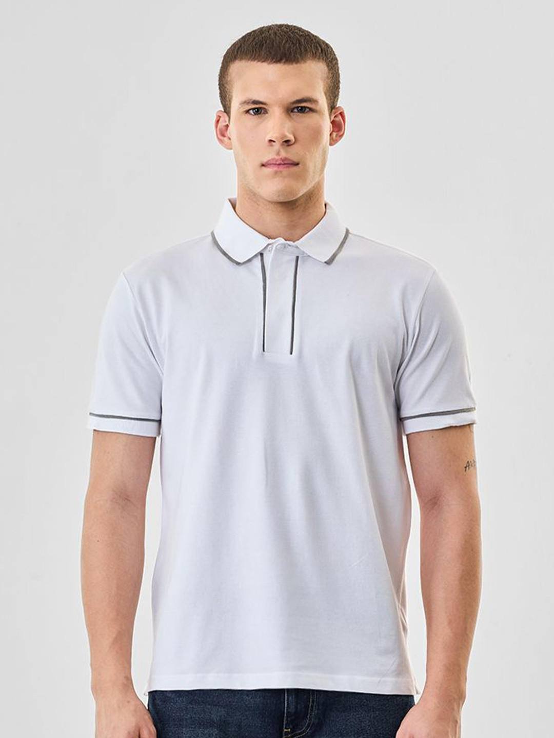 Snitch Blended Polo Collar Short Sleeves Slim Fit T-shirt