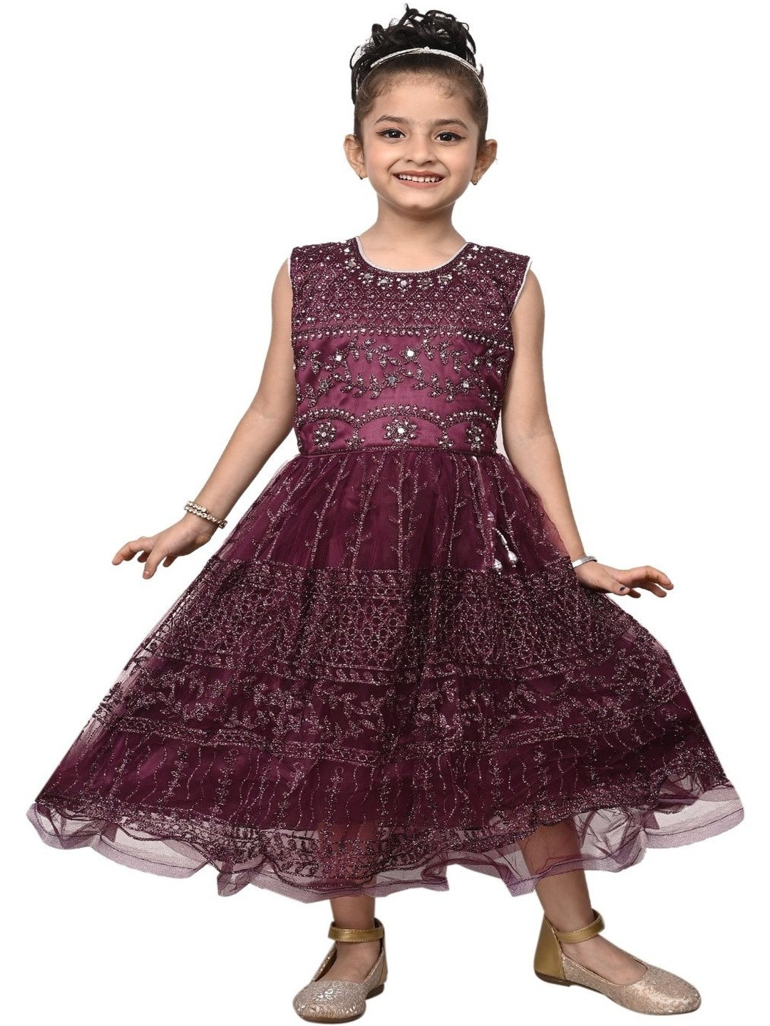 Hariyal Creation Purple Designer Embroidery Net Fabic Long Gown Dress