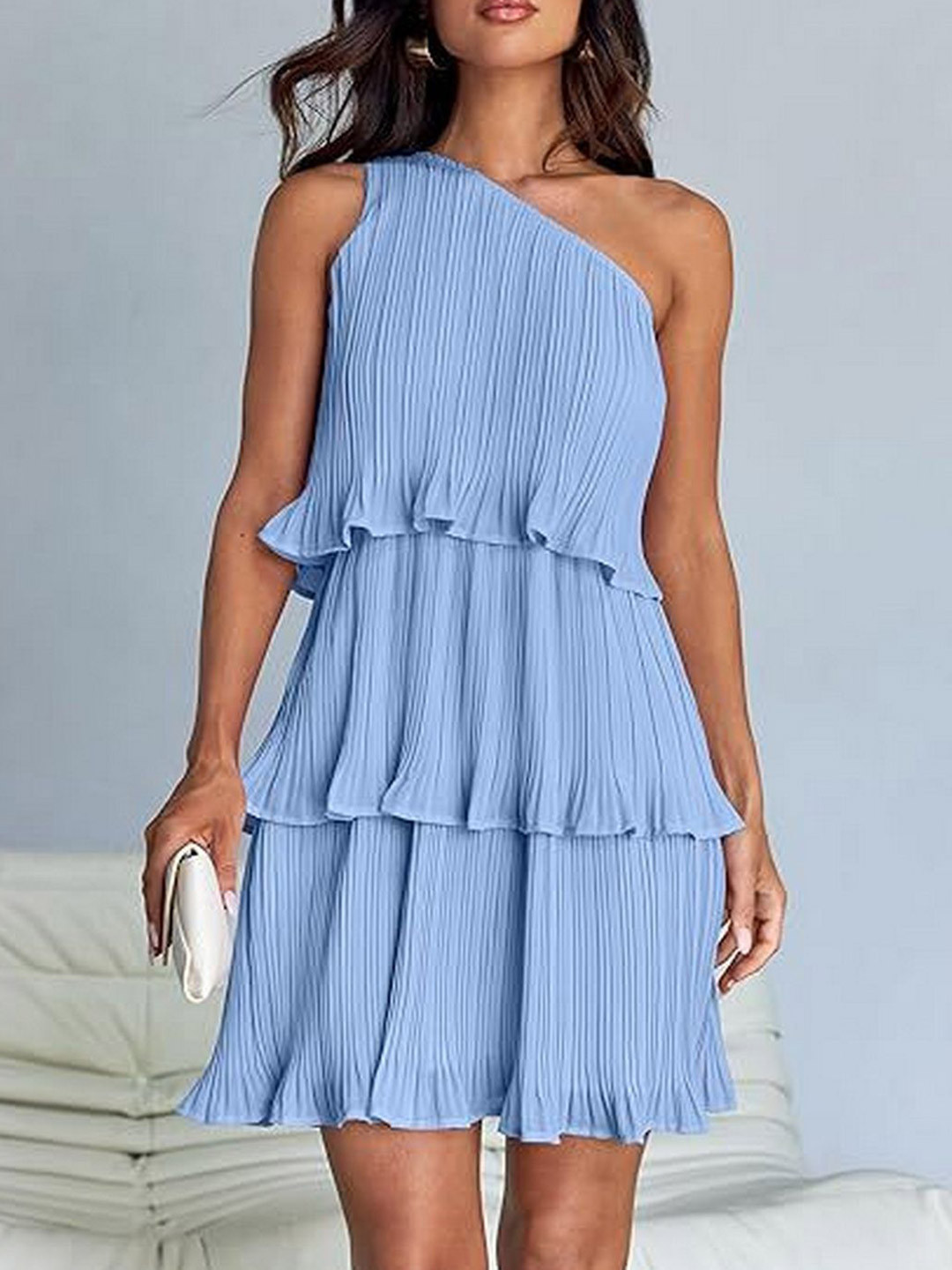 StyleCast Women One-Shoulder Layered Ruffle Dress