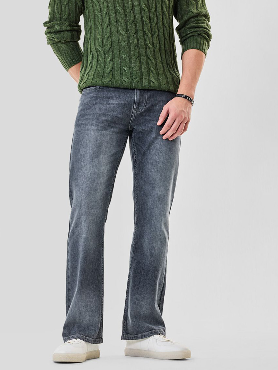 Snitch Men Dark Grey Mid-Rise Bootcut Jeans