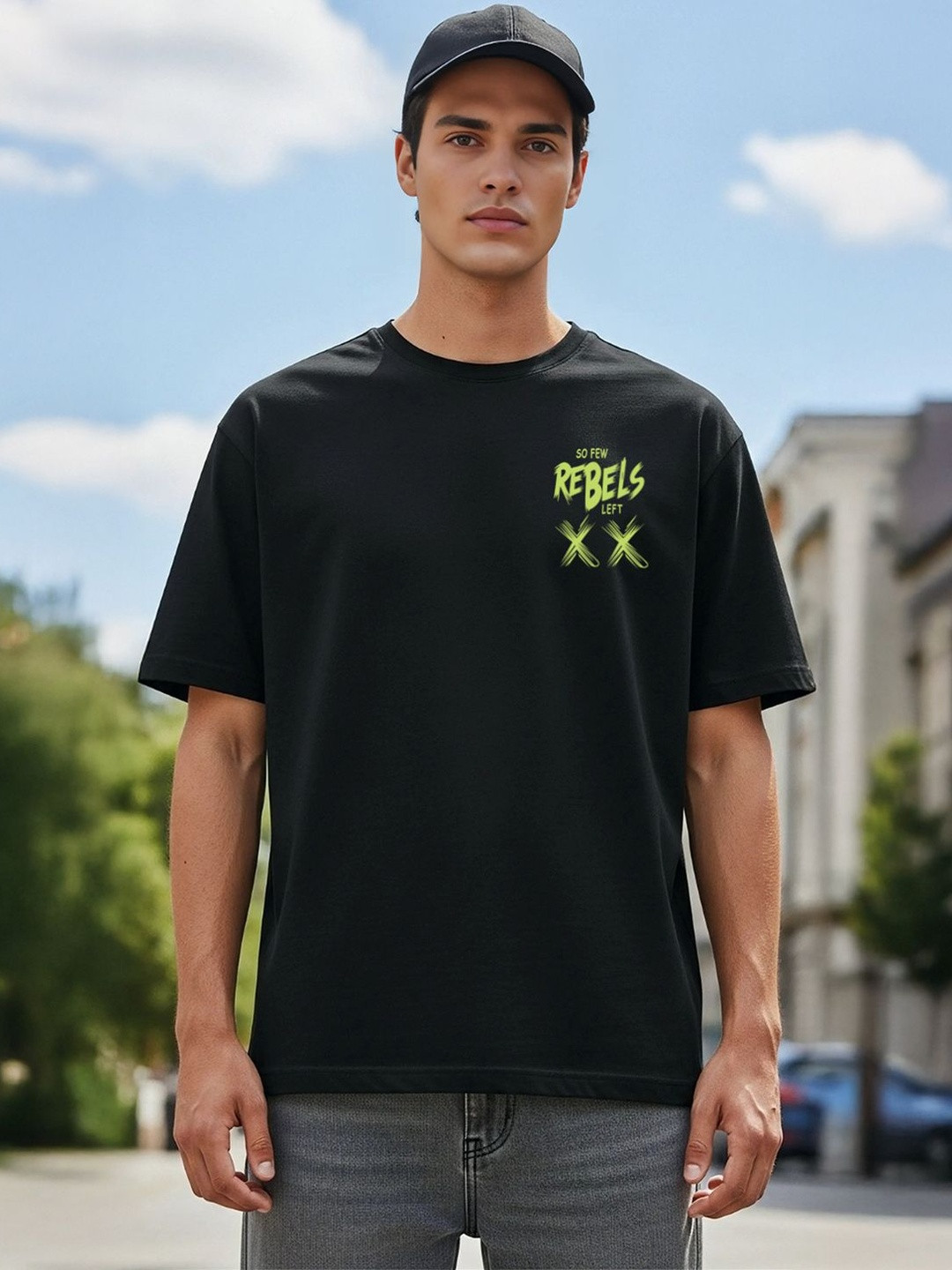 SZN Men Black Color Half Sleeve Round Neck Oversized T-shirt