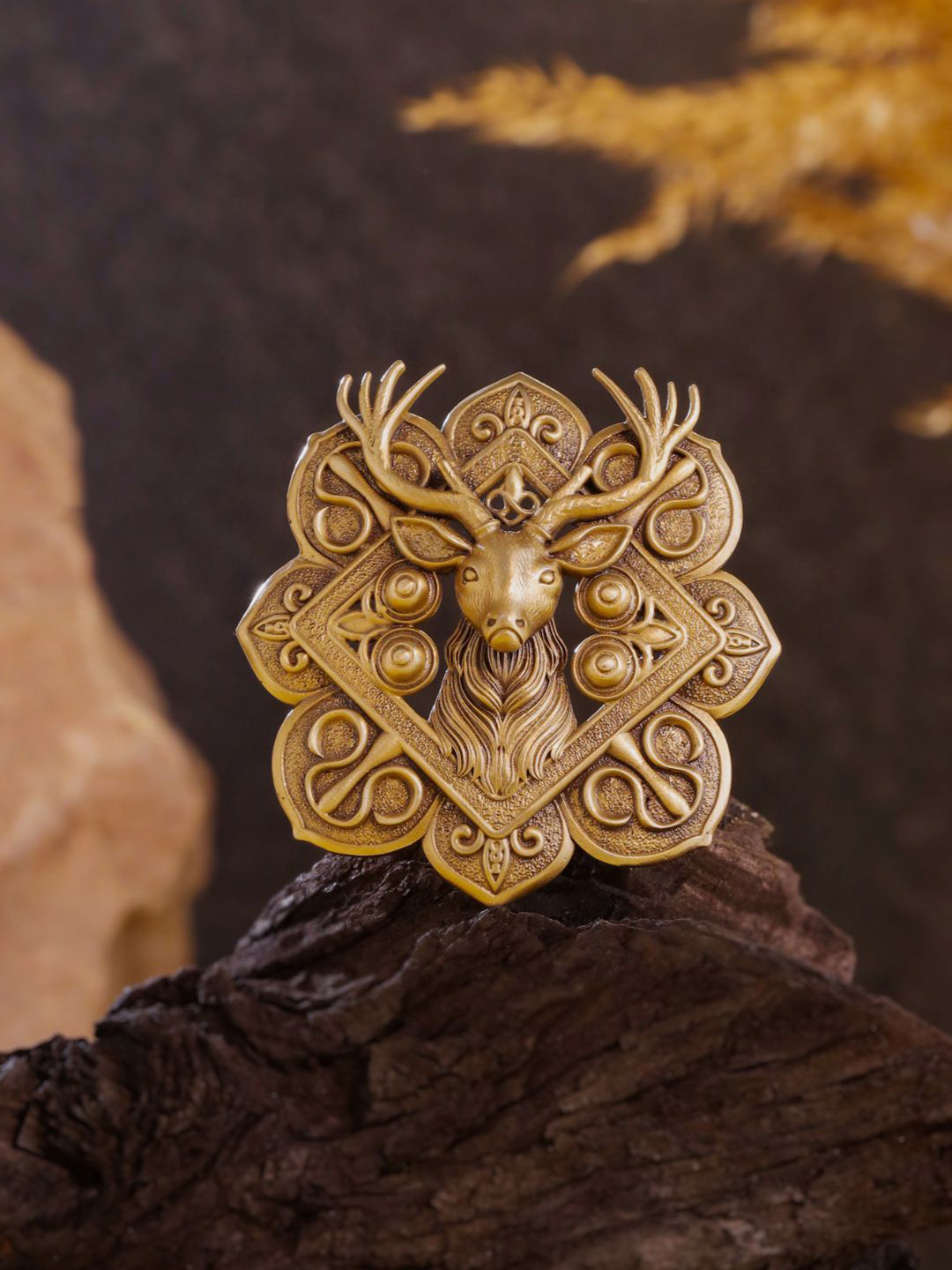 COSA NOSTRAA Gold-Toned Plated Regal Stag Brass Brooch