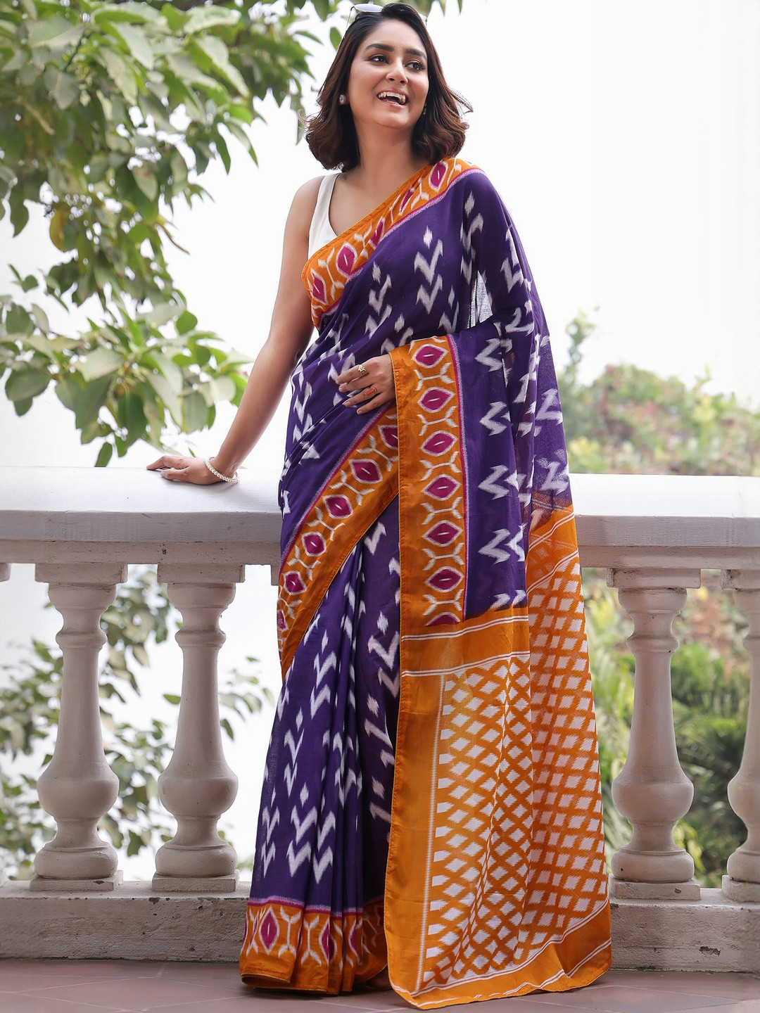 Moda Rapido Women Blue Pure Cotton Designer Block Print Saree
