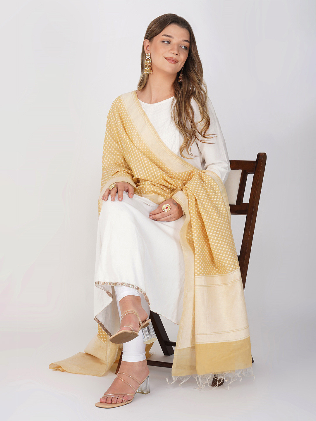 Zal from Benaras Geometric Printed Linen Cotton Silk Dupatta