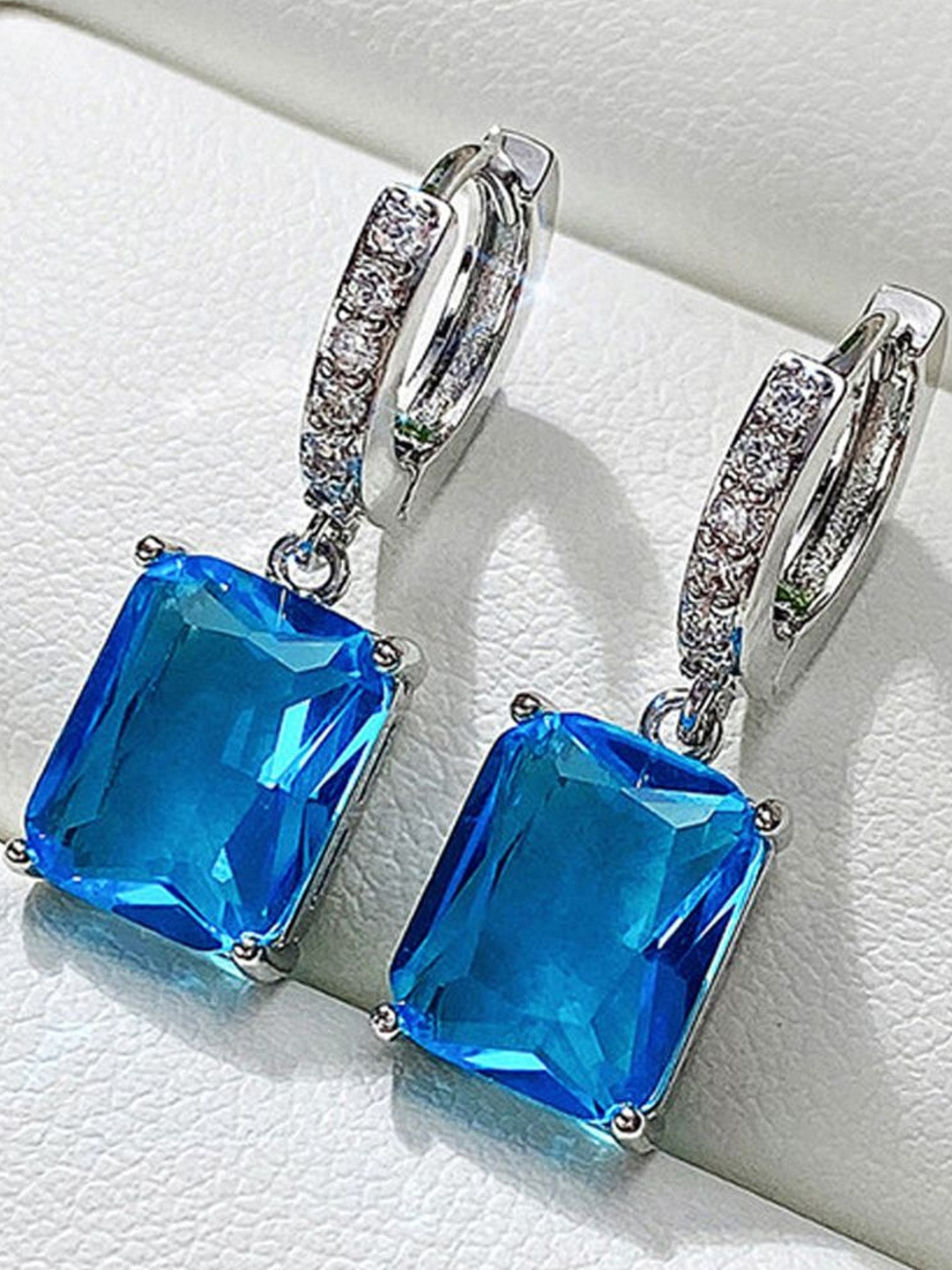 Jewels Galaxy Women Geometric American Diamond Ice Cut Drop Earrings