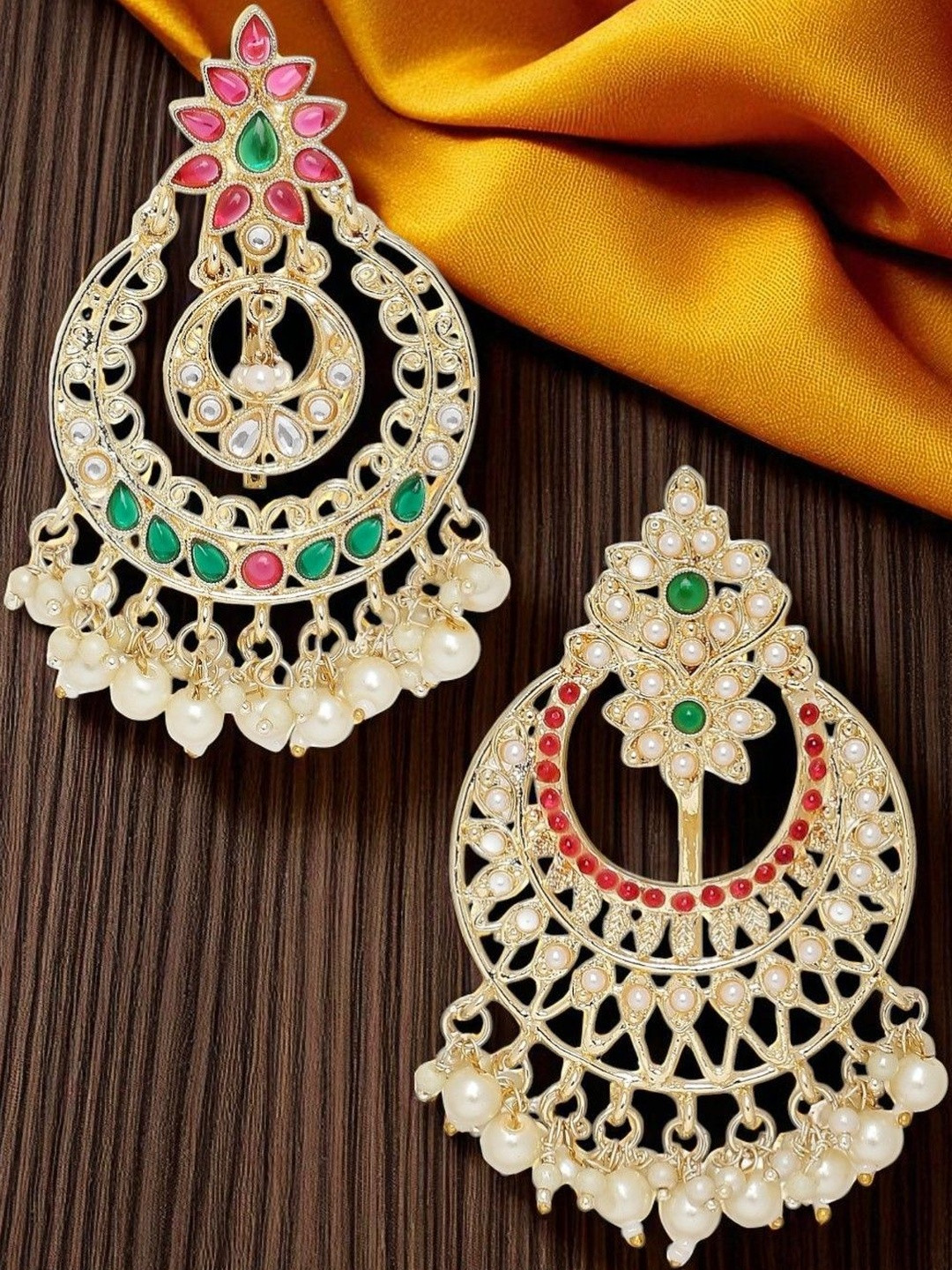 OOMPH Set Of 2 Kundan Studded & Pearls Beaded Bun Pin Head Jewellery