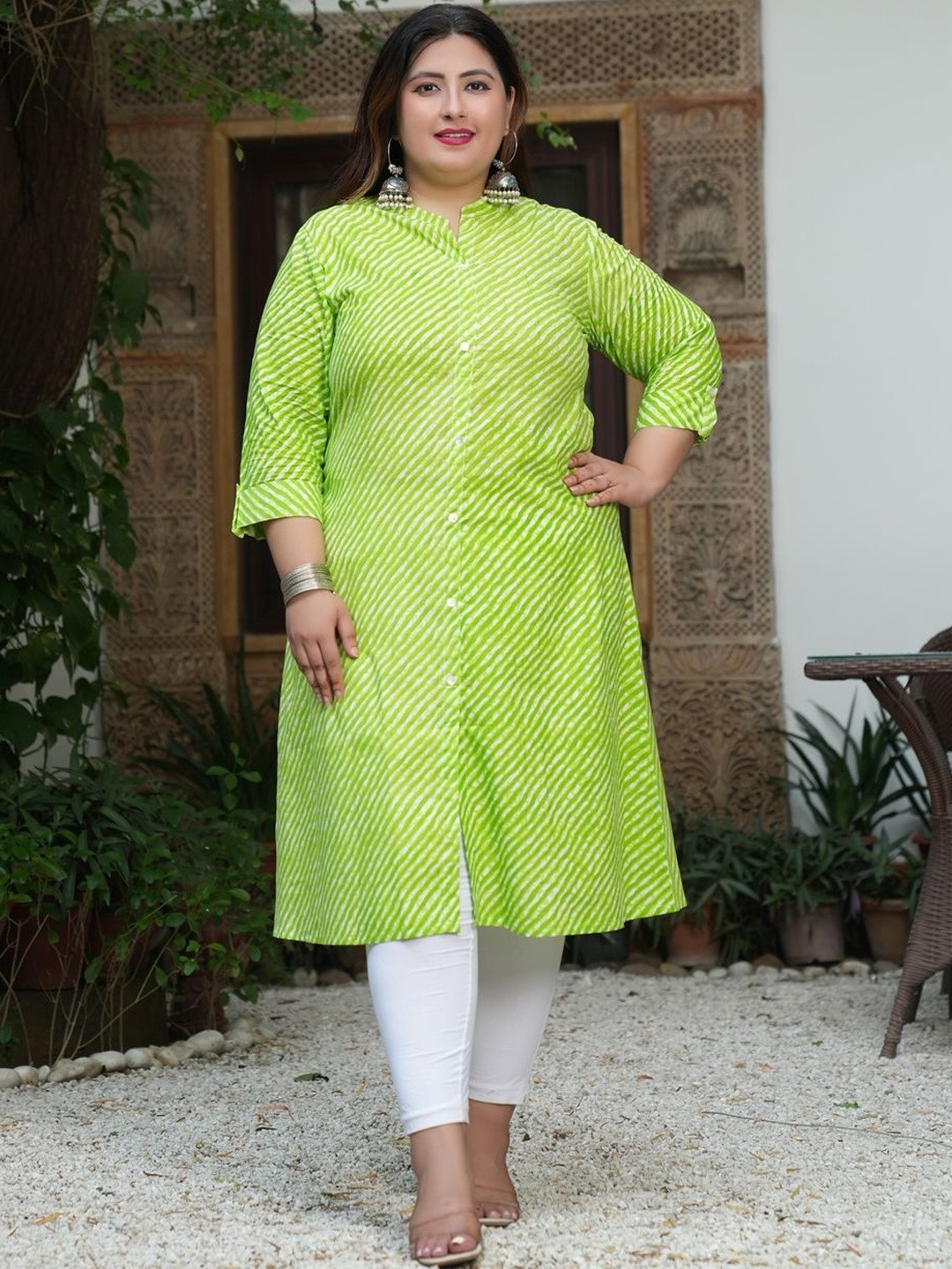 KALINI Women Green Voile A-Line Kurtas