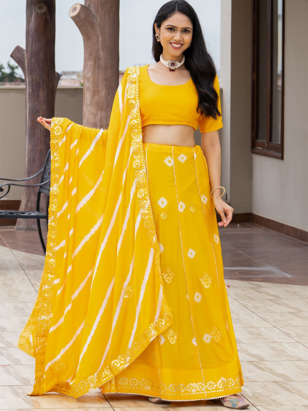 PRETTY PALLU Shine Printed Semi-Stitched Lehenga & Unstitched Blouse With Dupatta