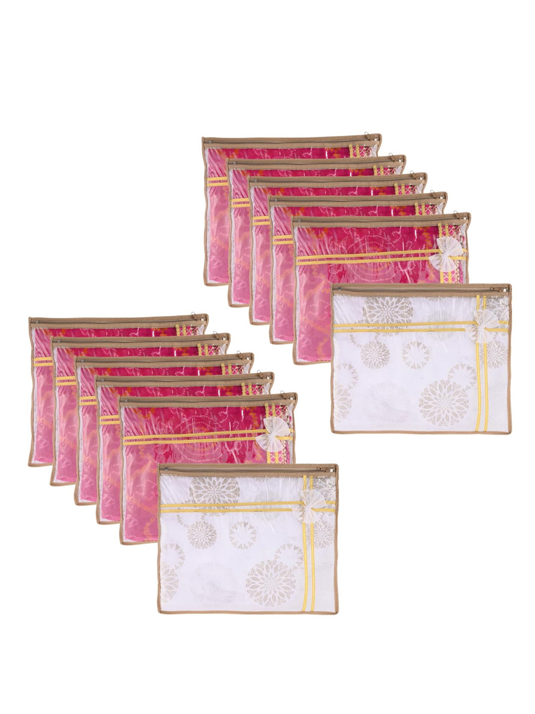 Kuber Industries Set Of 12 White & Transparent Single Packing Saree Cover Organizers