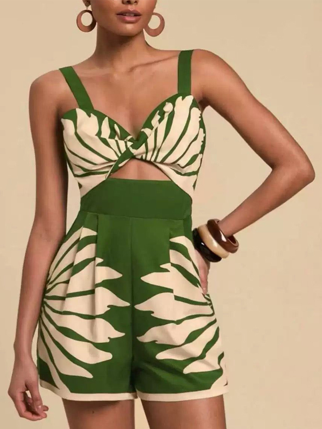 Miss Mosa By Akanksha Sabella Cut-Out Romper In Green