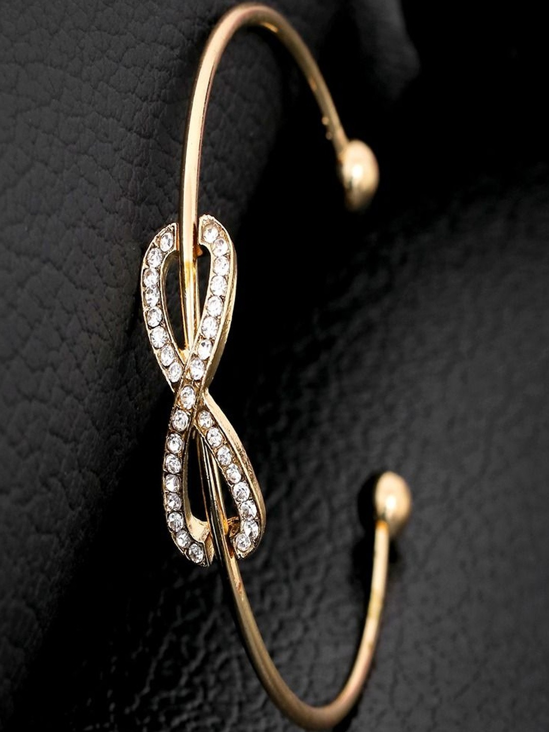 Jewelgenics Women Gold Alloy Cubic Zirconia Gold-Plated Infinity Symbol Cuff Bracelet