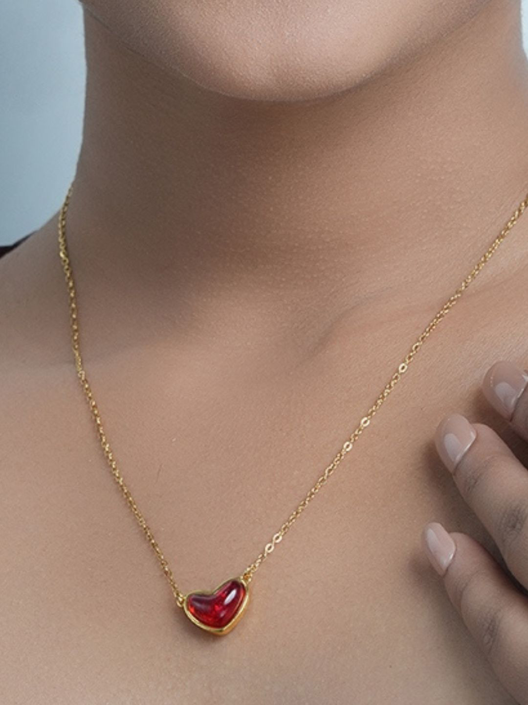 AQUASTREET 18K Gold Plated Waterproof Anti-Tarnish Red Heart Pendant Necklace