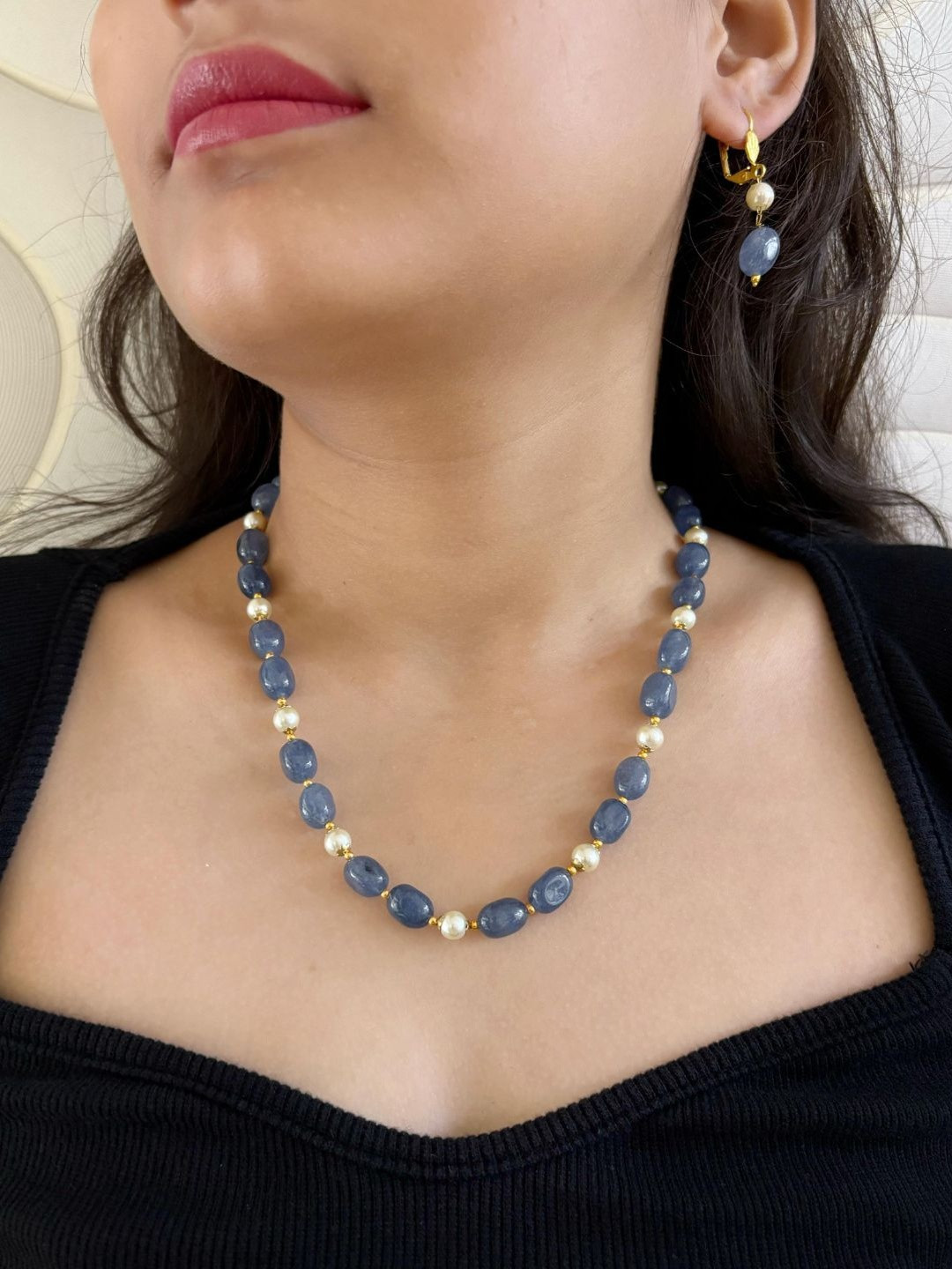 Gehna By Beadazzled Gold Plated Jade Stone Beaded Necklace Set