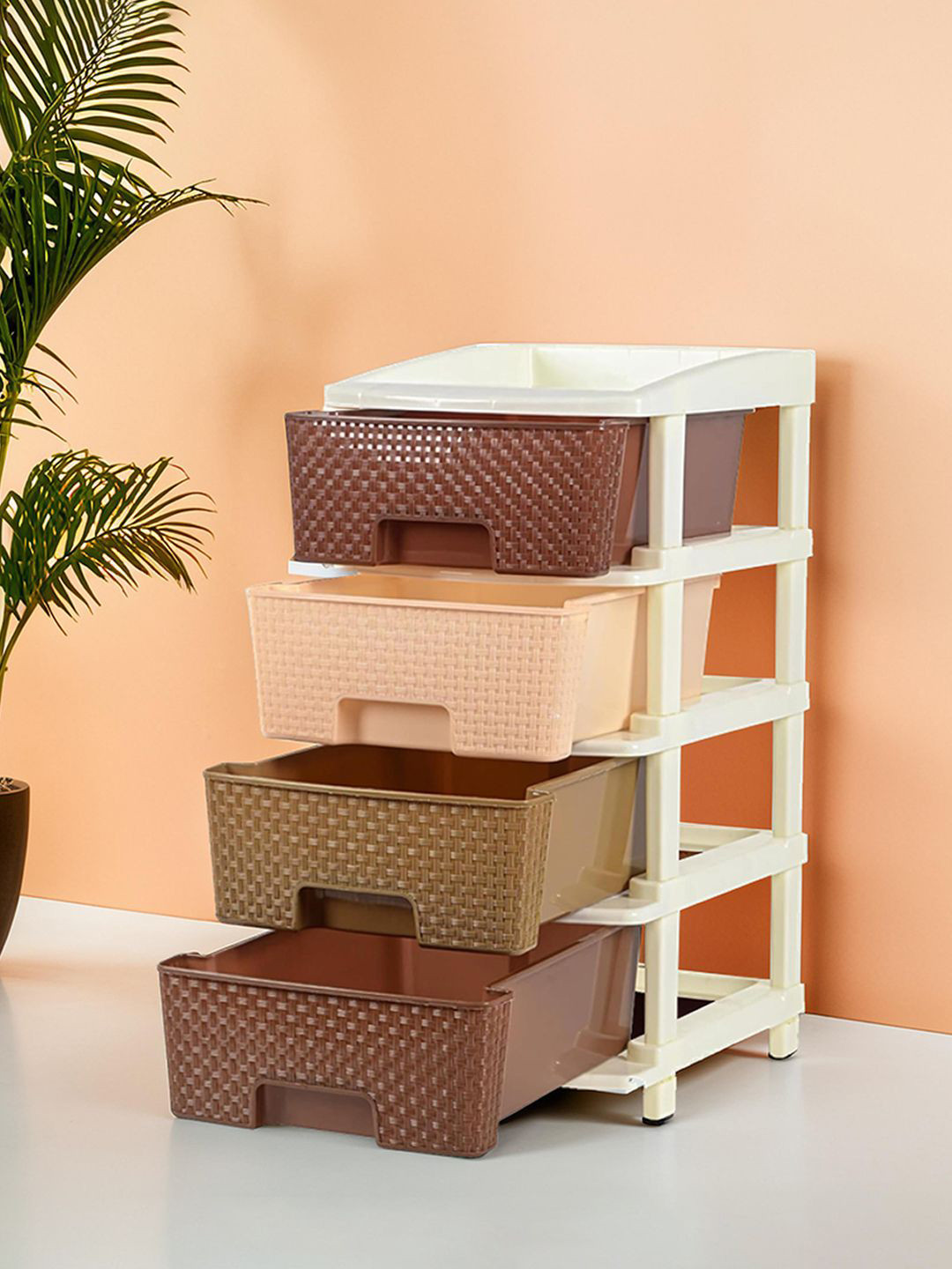 Kuber Industries Brown & Cream Colored 4-Tier Storage Drawer Organisers