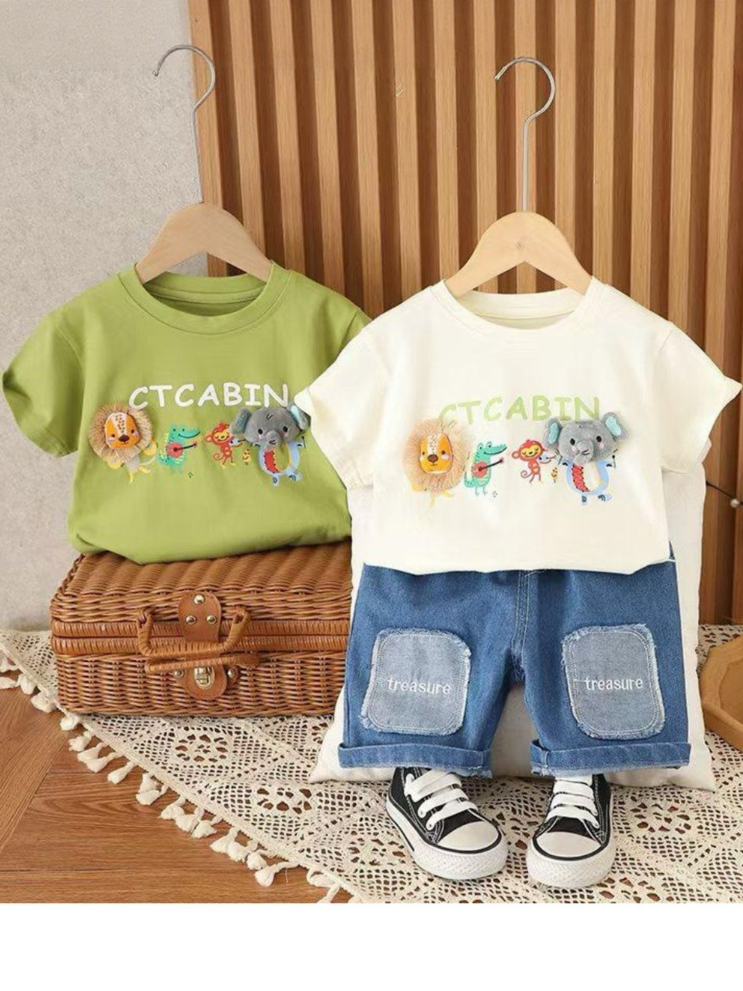 Boys Animal Print T-Shirt & Denim Shorts Co-ord Set