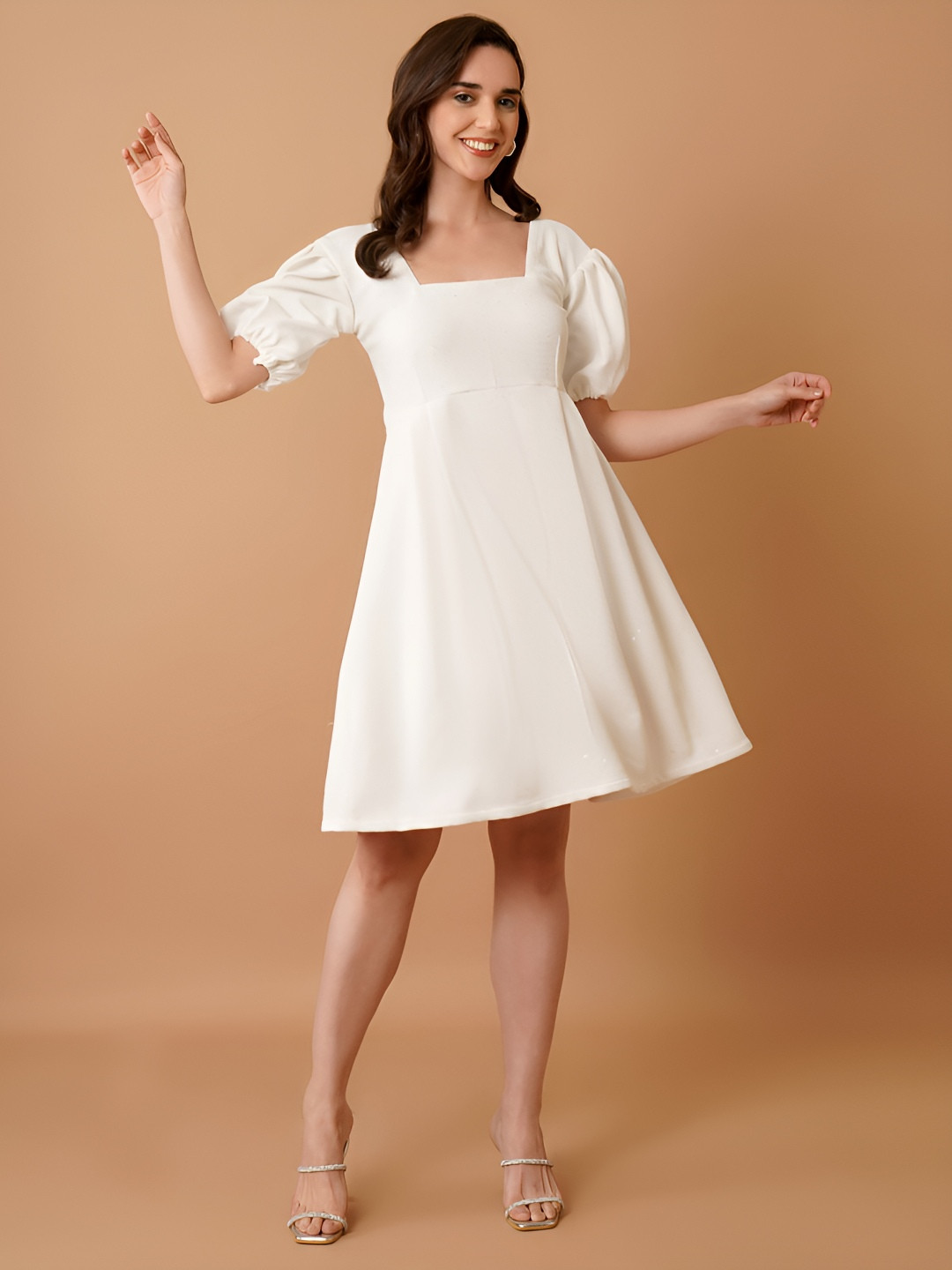 Magnetism Puff Sleeve Scuba Fit & Flare Dress