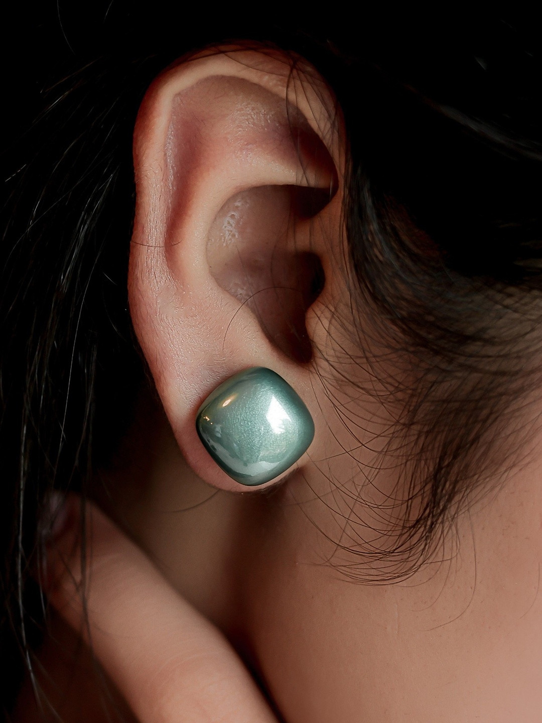 QUERALT Women Aqua Stone Cushion Cut Stud Earrings