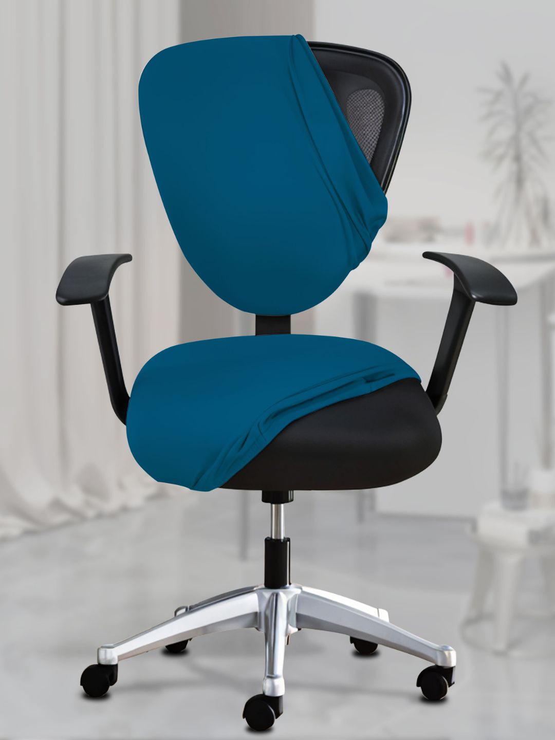 Lazi 200 GSM Blue Stretchable Office Chair Cover