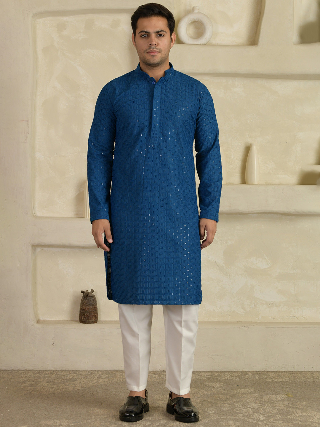 LEMONX Men Embroidered Regular Kurta with Pyjamas