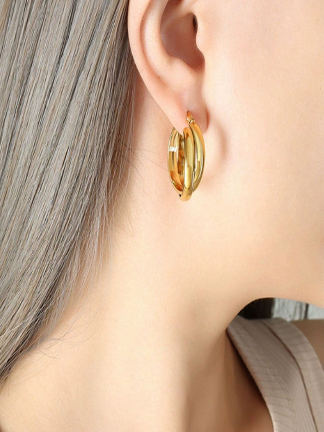 AQUASTREET 18K Gold Plated Waterproof Anti-Tarnish Double Thick Hoop Earrings