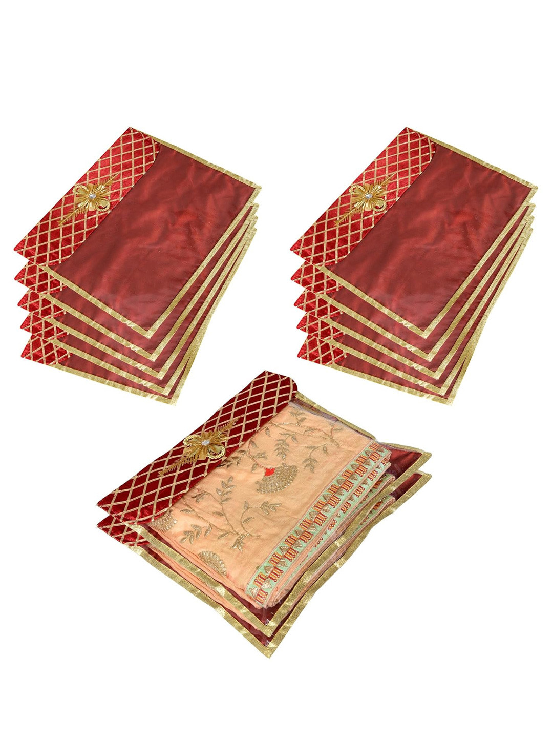 Kuber Industries Set Of 12 Maroon Single Packing Saree Cover Organizers