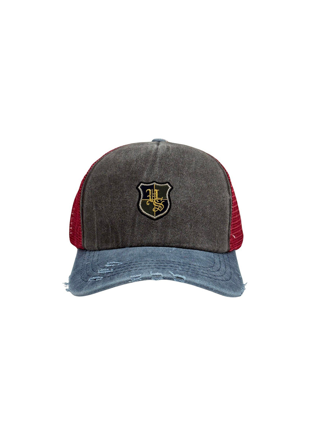 The Tie Hub Men Colourblocked Baseball HS Shield Logo Trucker Cap