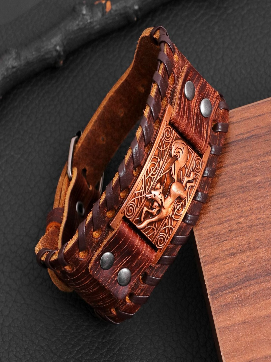 Jewelgenics Men Antique Leather Wraparound Bracelet