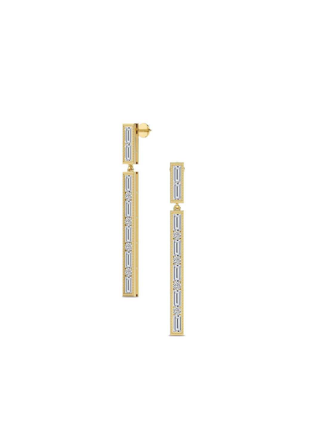 Sparkles 14Kt Gold Baguette Line Dangle Earrings With 4.05 Ct Lab Grown Diamond - 5.61g