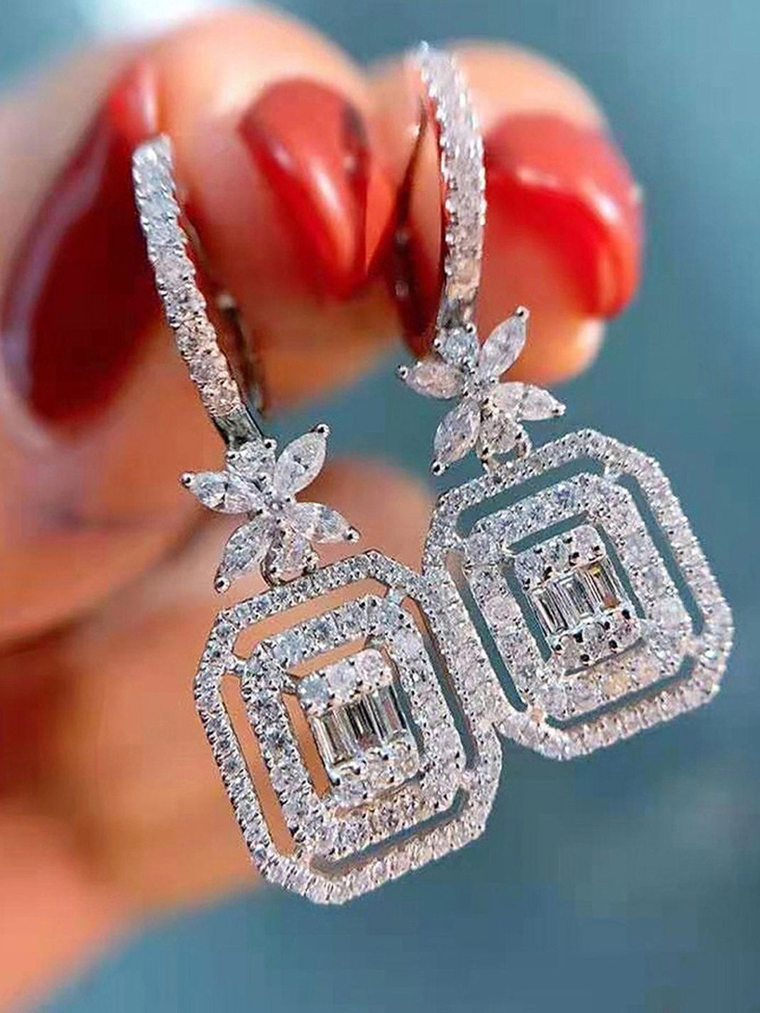 Jewels Galaxy ClassicSilver Plated American Diamond Studded Drop Earrings