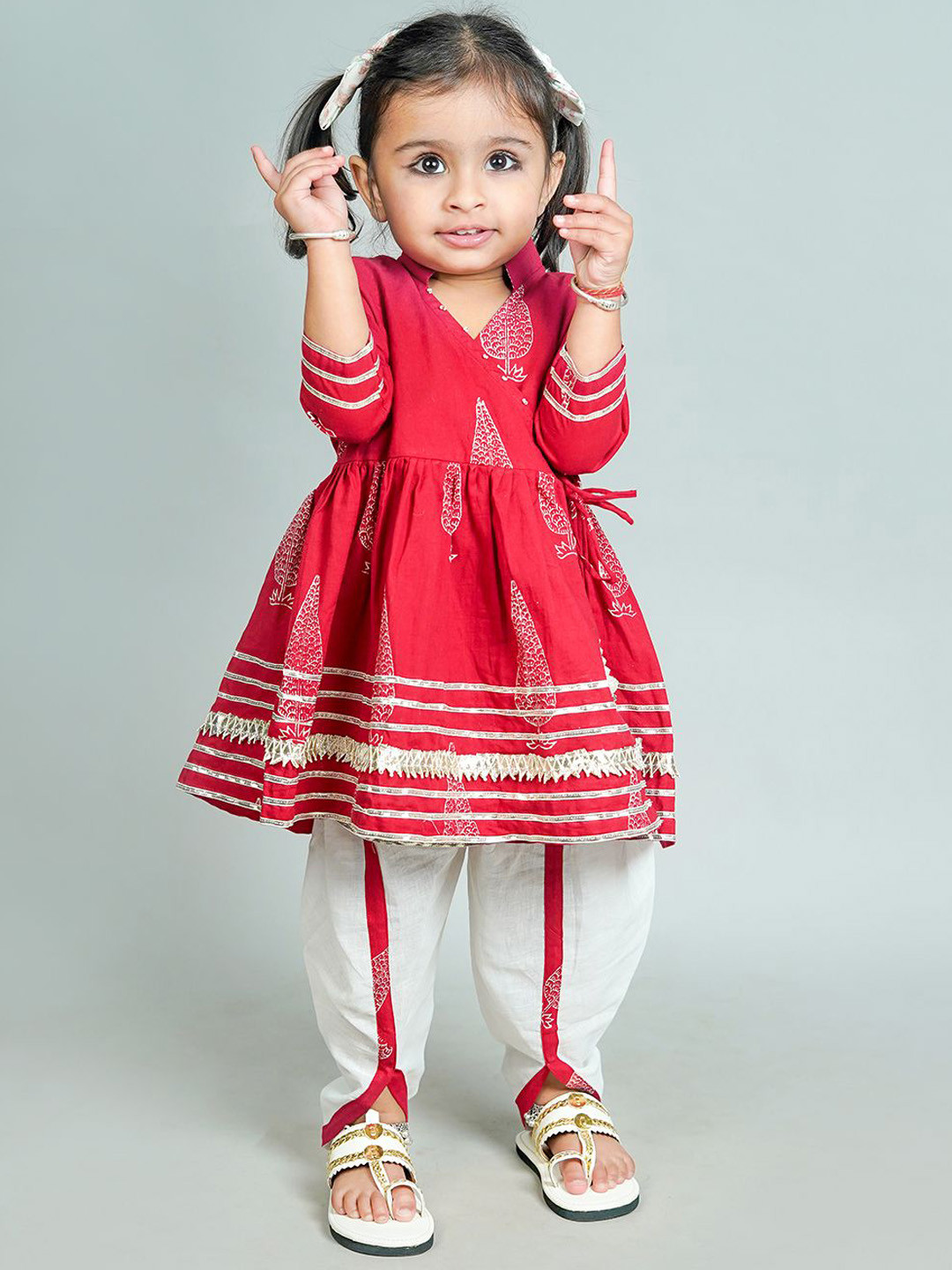 Chanda Mama Girls Floral Printed Cotton A-Line Kurta with Dhoti Pants